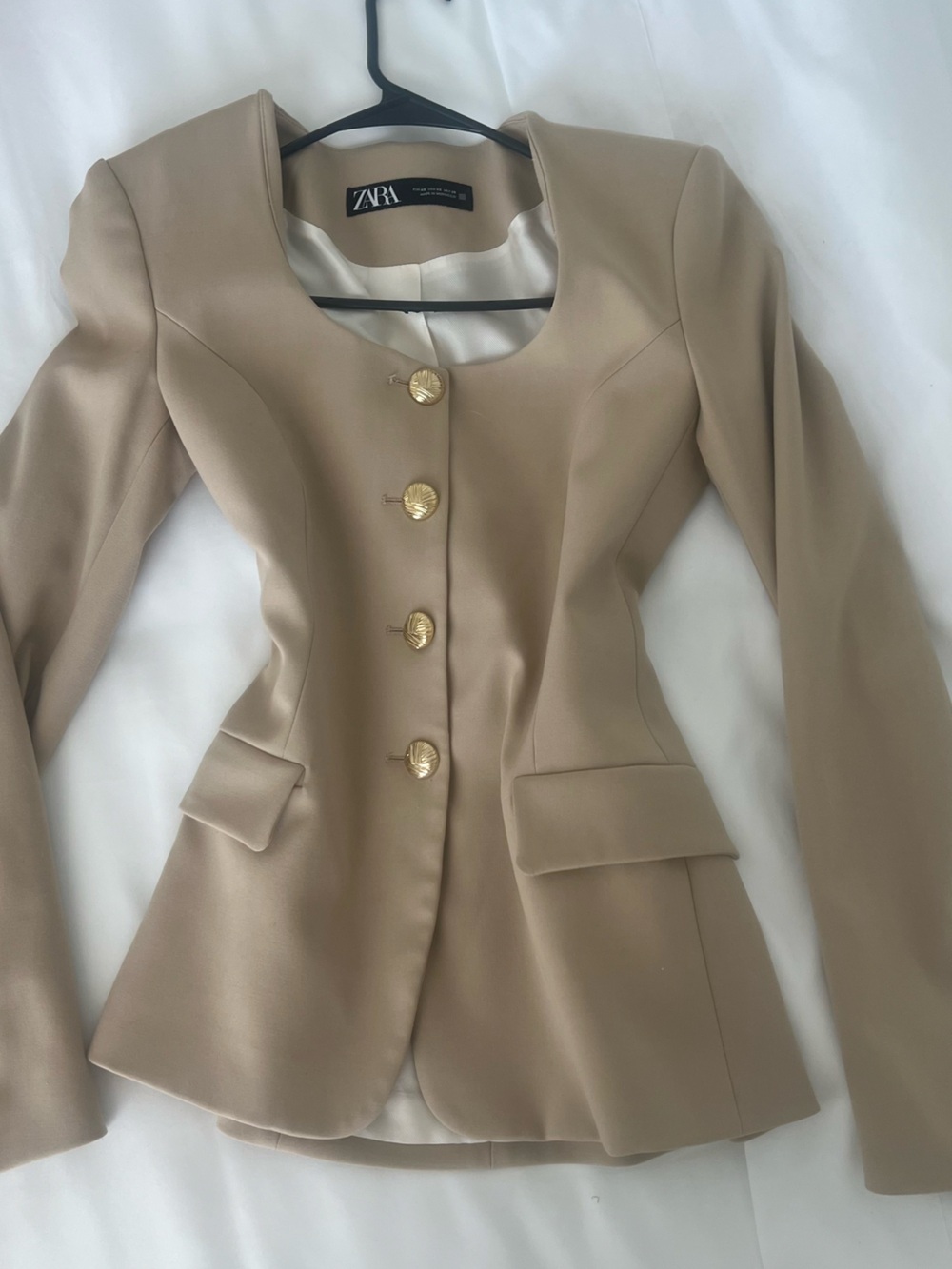 Zara Taupe Fitted Blazer with Gold Buttons